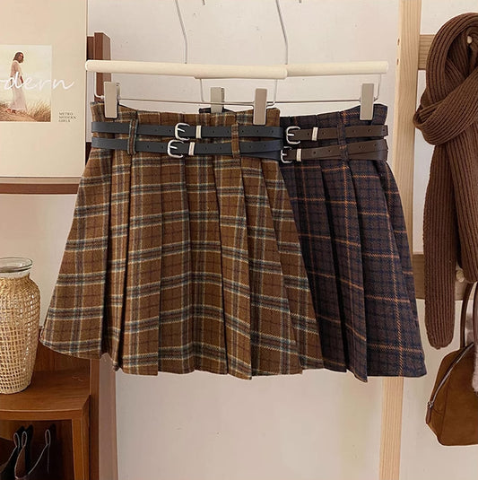Nutmeg Plaid Mini Pleated Skirt (2 Colors)
