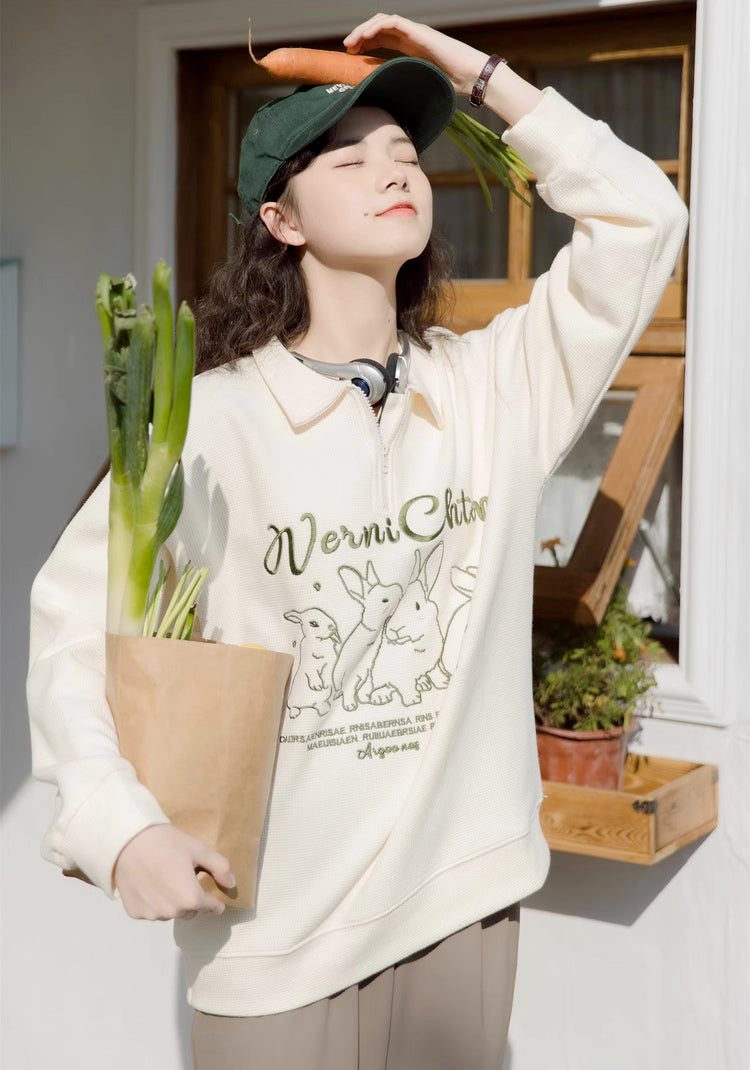 Cute Bunnies Polo Sweatshirt (Cream)