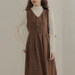 Fallen Leaves Plaid Pinafore Dress Set (Brown)