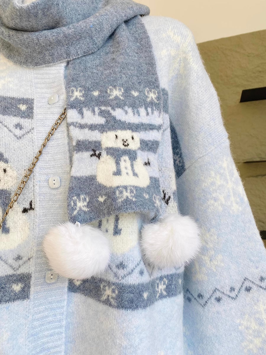 Snowy Snowman Fair Isle Cardigan (Blue)