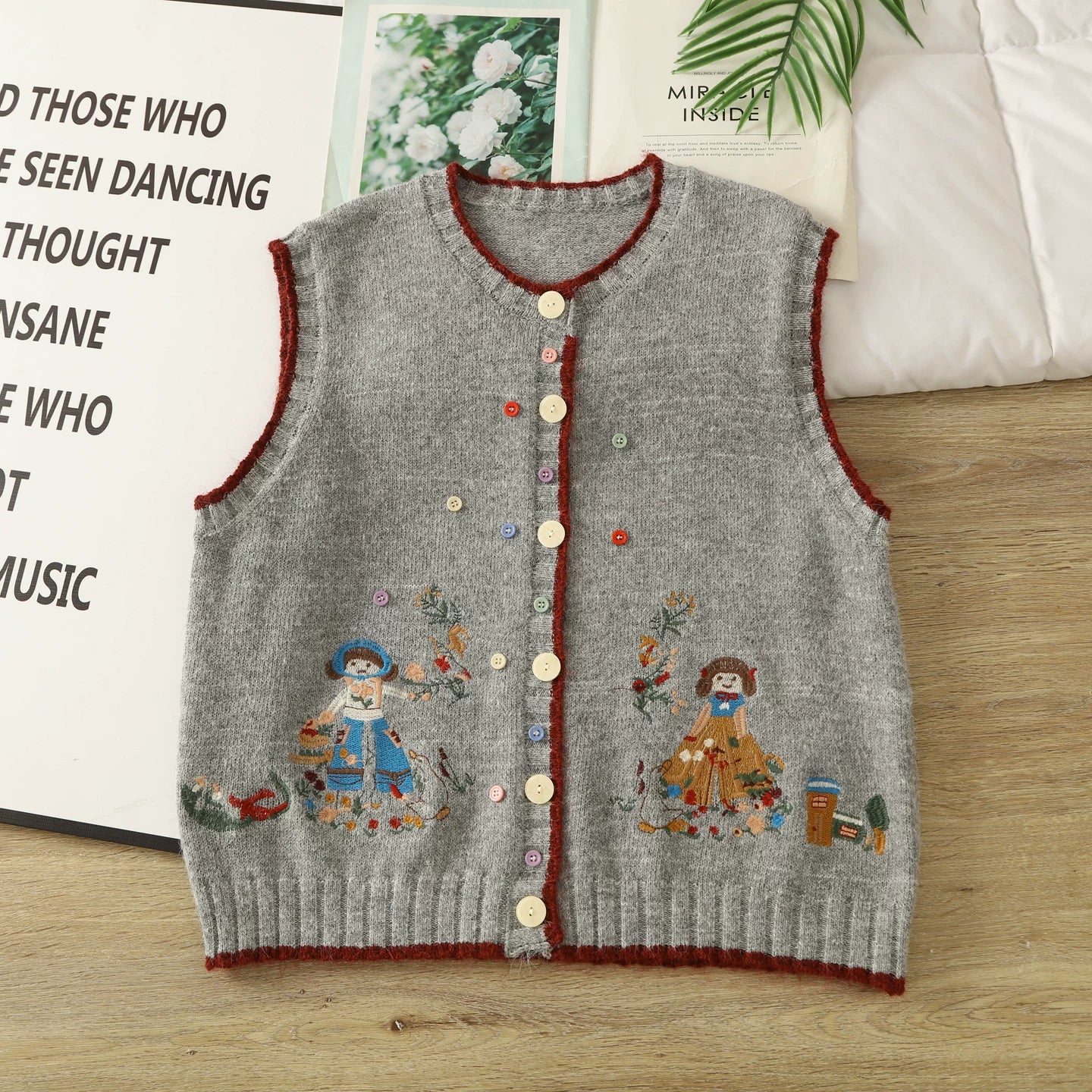 Garden Sisters Embroidered Button Vest (4 Colors)