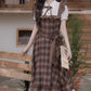 Hazel Plaid Flutter Twofer Midi Dress (Brown)