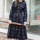 Academia Plaid Button Midi Dress (Navy)