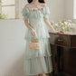 Garden Fairy Tiered Cold Shoulder Midi Dress (Mint Green)