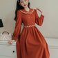 Autumn Floral Shawl Collar Midi Dress (Burnt Orange)