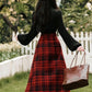 Lingonberry Plaid Asymmetrical Midi Skirt (Red/Black)