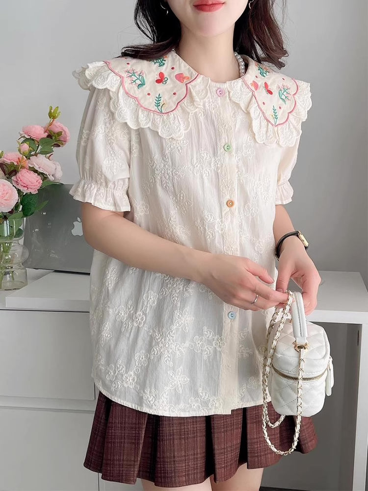Butterfly Garden Embroidered Blouse (2 Colors)