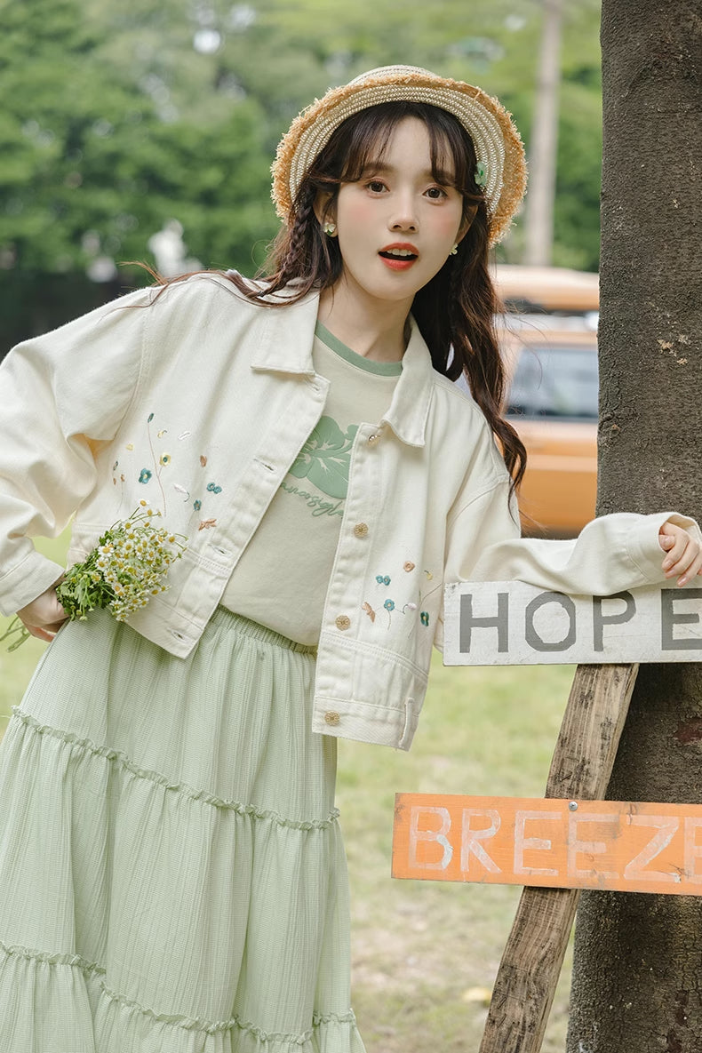 Flowers In The Wind Denim Jacket (Cream)