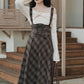 Snowy Plaid Twofer Suspender Midi Dress (Cream/Brown)