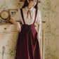 Short Sleeve Crepe Suspender Skirt Set (Maroon)