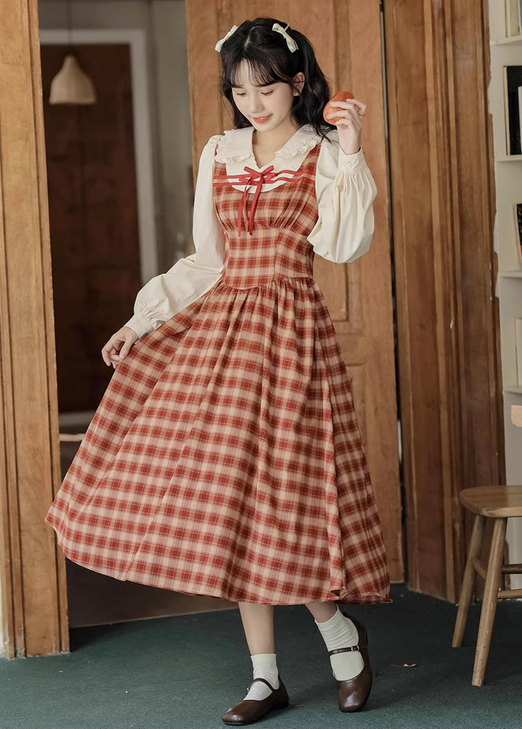 Apple Cider Plaid Twofer Dress (Red)