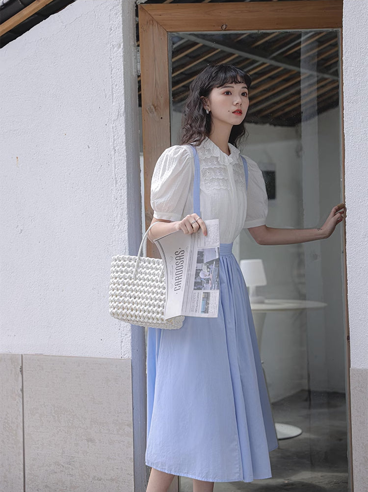 Alice Suspender Midi Skirt (Blue)