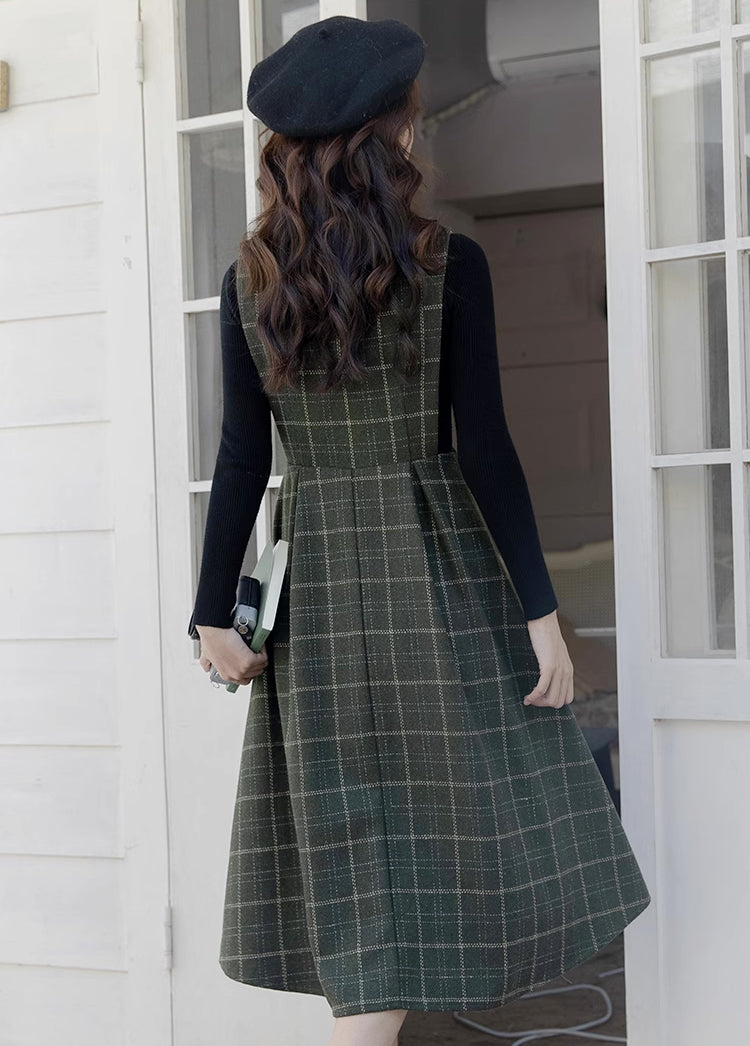 Belted Plaid Pinafore Dress (3 Colors)