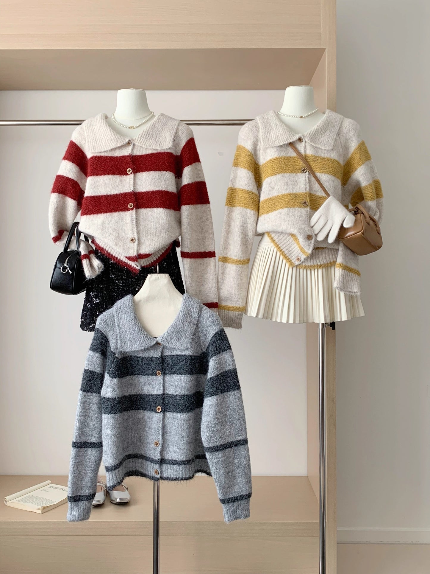 Varsity Stripe Collared Cardigan (3 Colors)