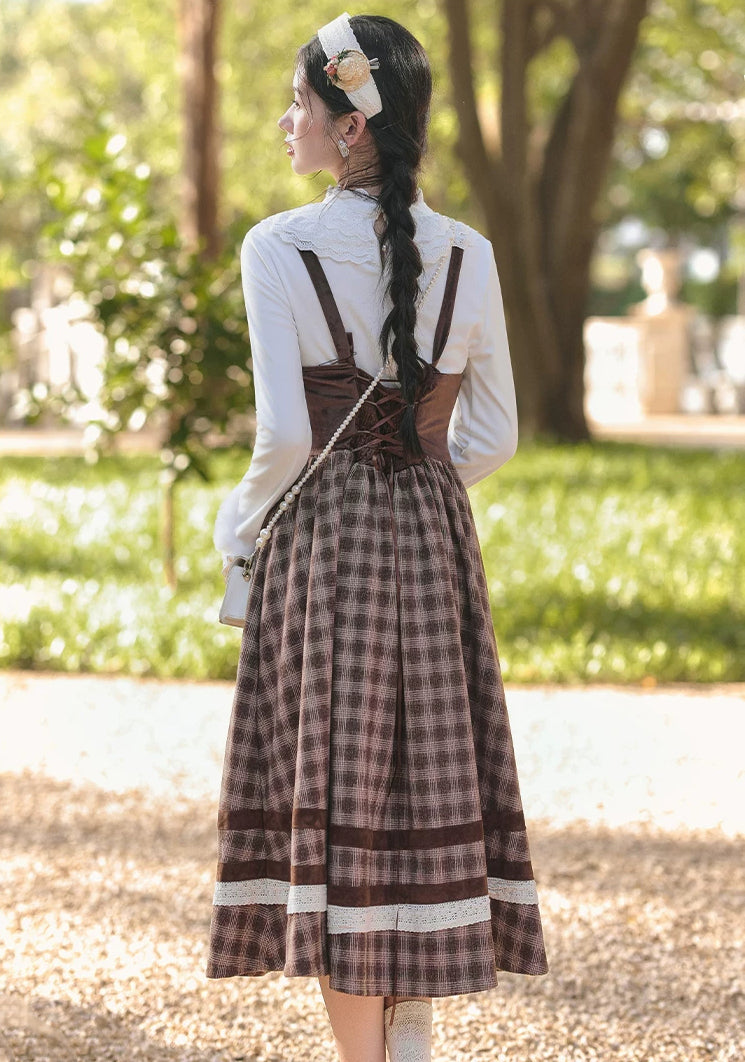 Mocca Plaid Suspender Skirt (Brown)