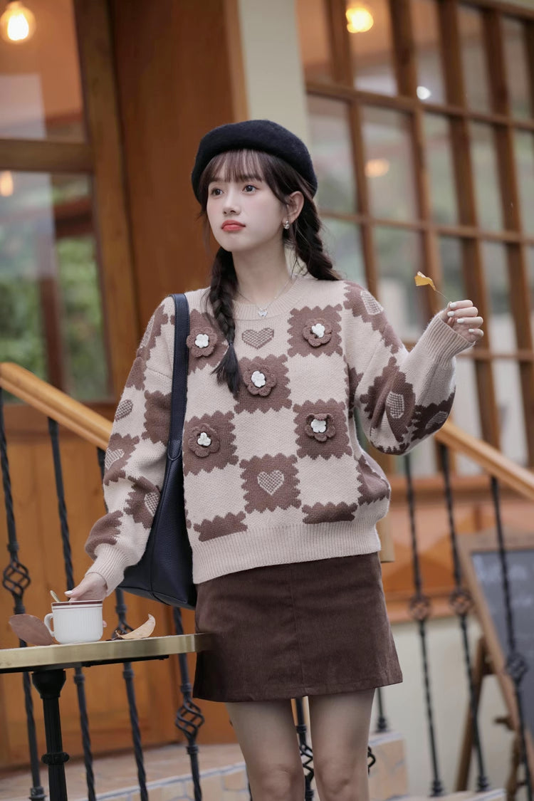 Checkerboard Biscuit Sweater (2 Colors)