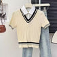 Knitted Polo Cropped Twofer Blouse (5 Colors)