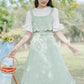 Button Stripe Midi Dress (Green)