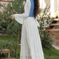 Belle Twofer Corset Peasant Maxi Dress (White/Blue)