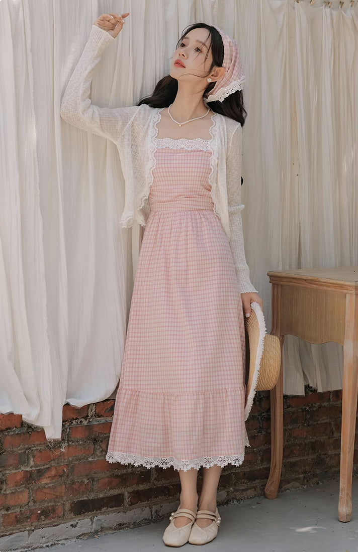 Coco Plaid Midi Cami Dress (Pink)