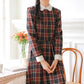 Festive Plaid Midi Dress (Gray/Red)