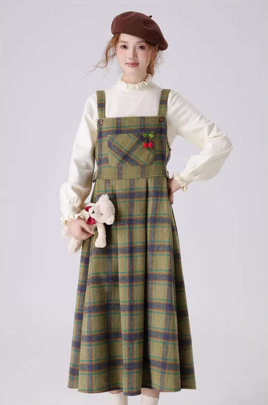 Matcha Plaid Midi Pinafore (Green)