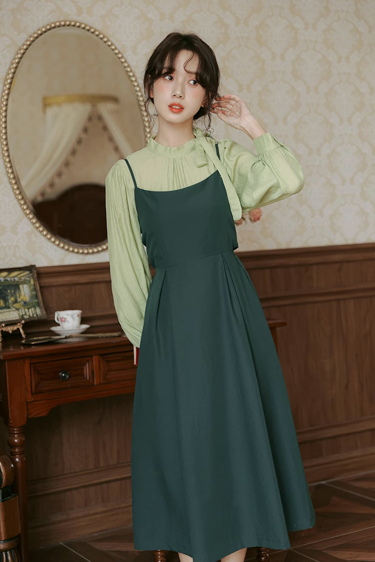 Bow Back Cami Dress & Blouse Set (2 Colors)