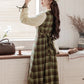 Chocolate Tea Plaid Twofer Midi Dress (Green)