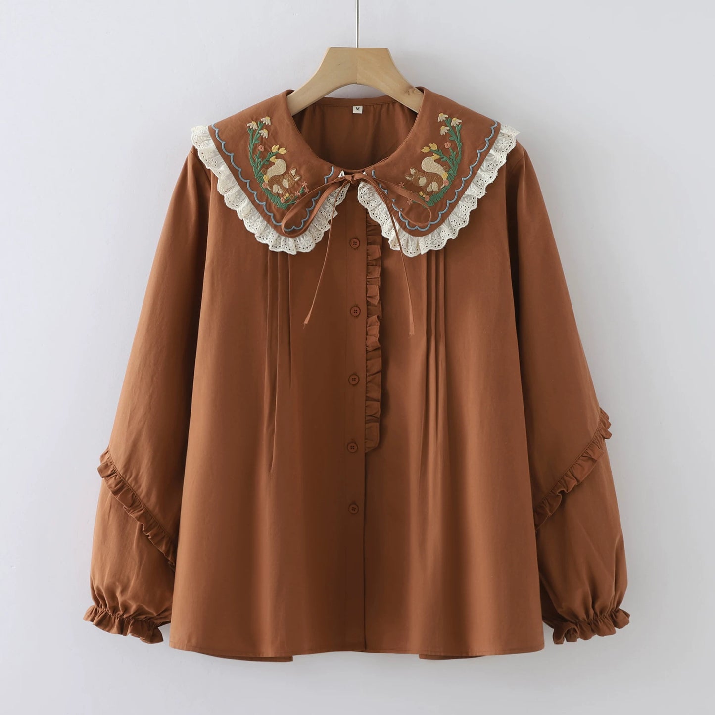 Peek-a-Squirrel Embroidered Blouse (3 Colors)