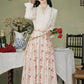 Rose Wallpaper Blouse & Skirt Set (Cream/Red)