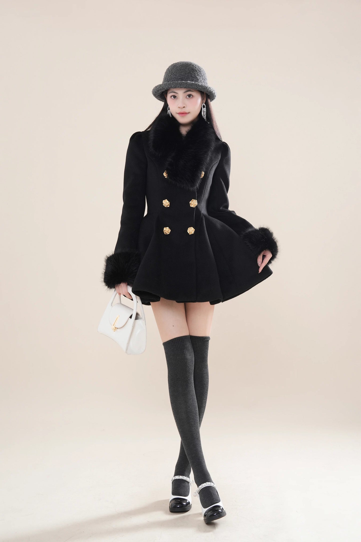 Fuzzy Mini Coat Dress (Black)