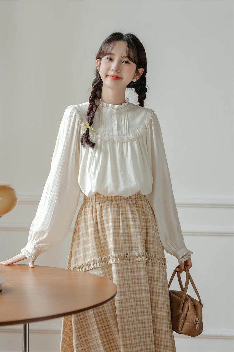 Bertha Lace Collar Blouse (White)