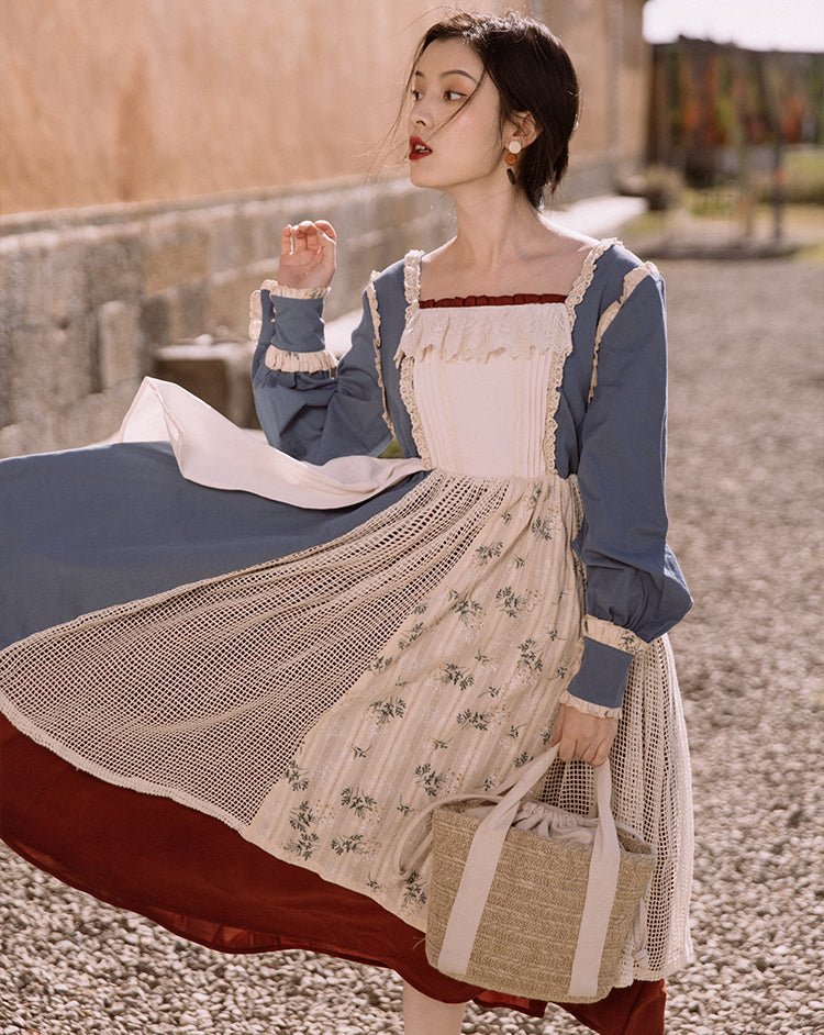 Patchwork Maiden Dress (Blue/White)