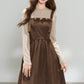 Playful Buttons Twofer Midi Dress (Brown)
