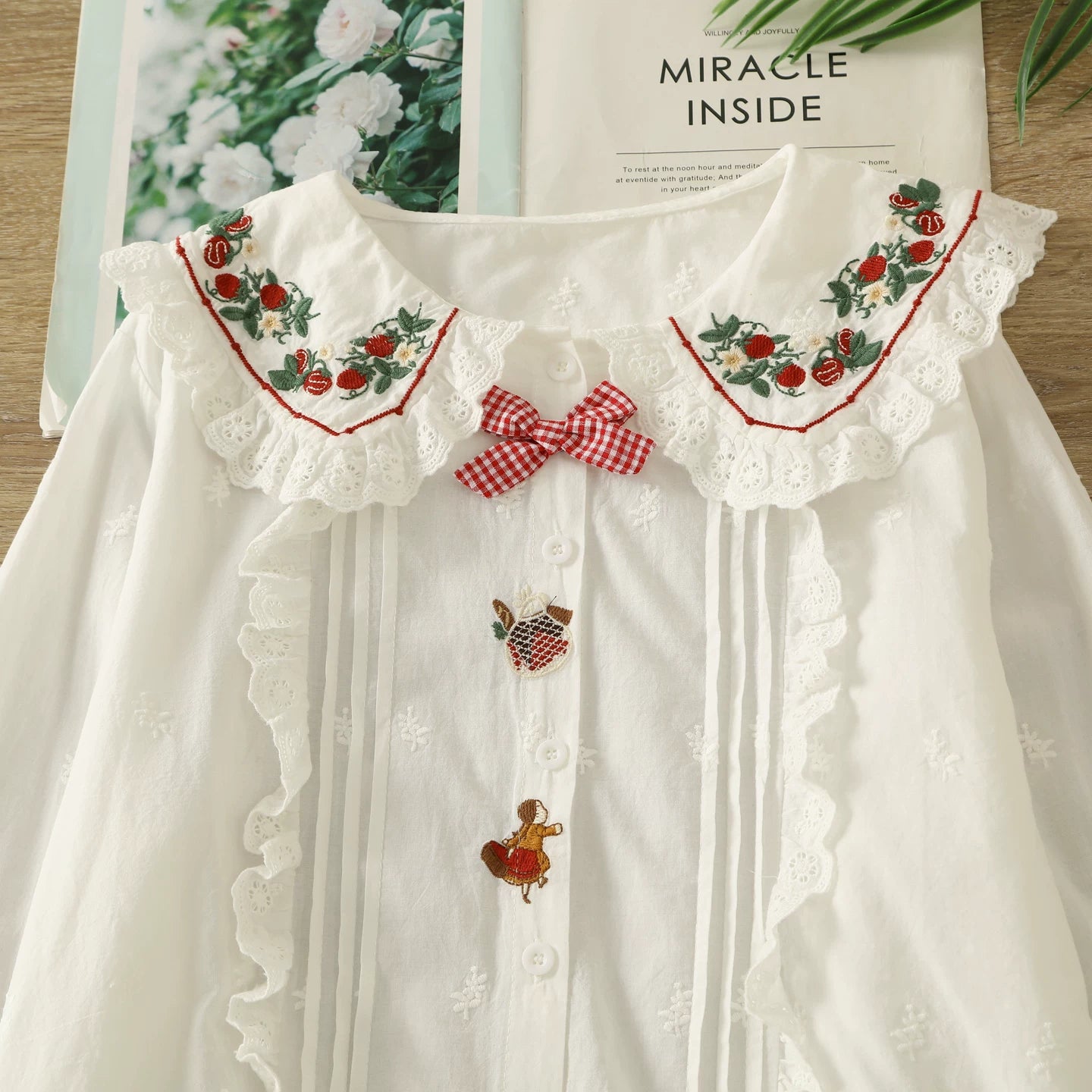 Strawberry Picnic Embroidered Blouse (2 Colors)