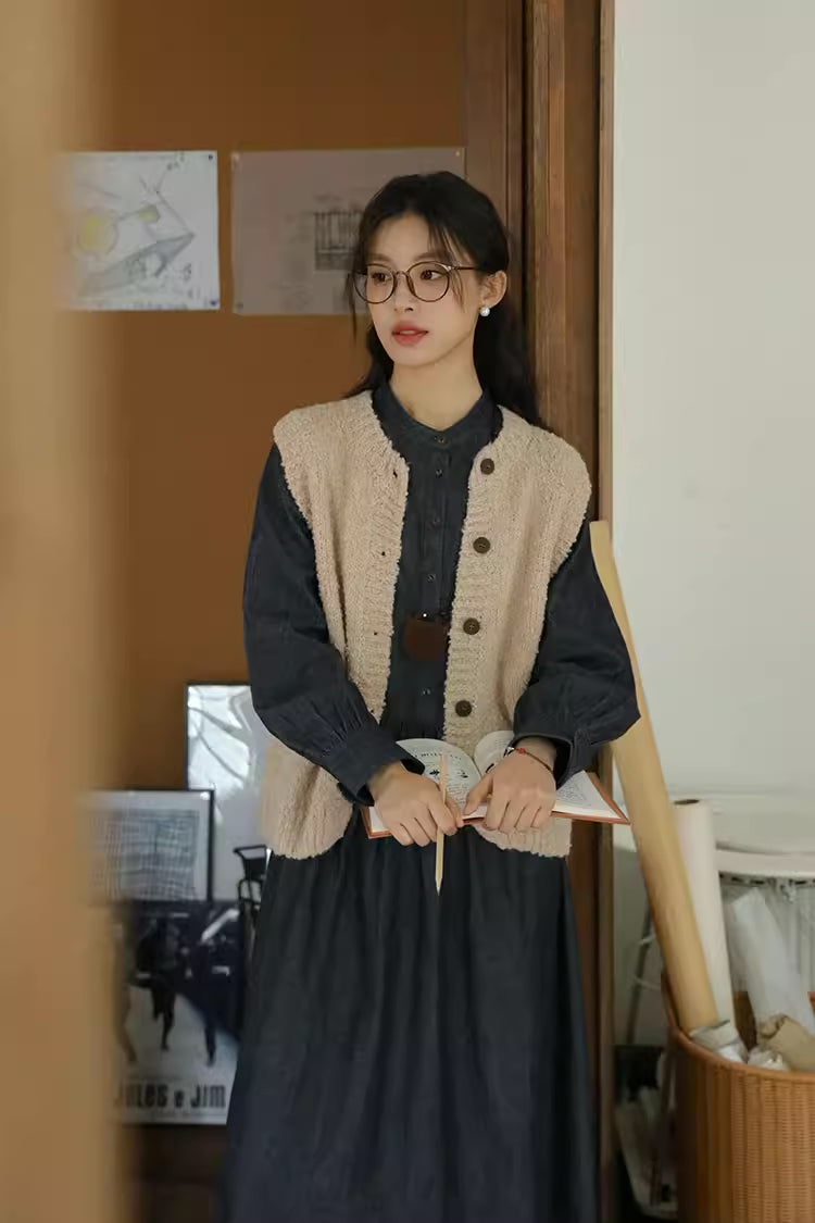 Comfort Denim Midi Dress (Dark Wash)