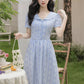 Floral Stripe Midi Dress (Blue)