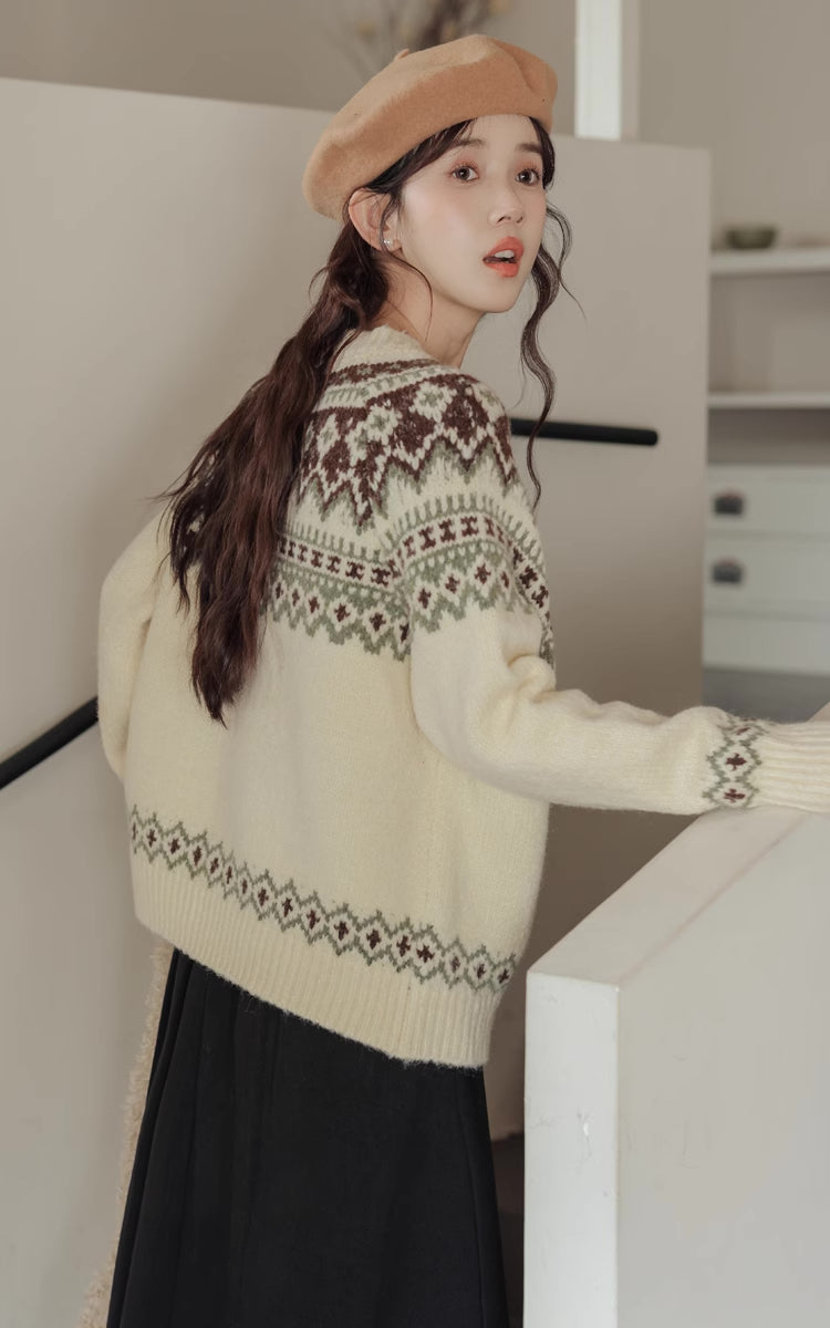 Fair Isle Cardigan (Cream)