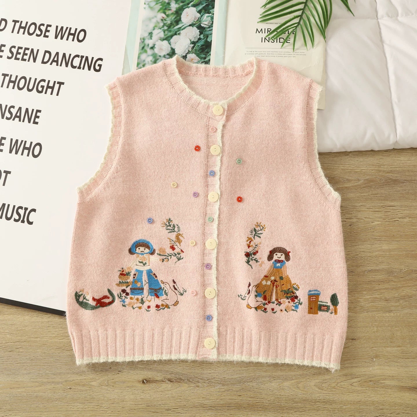 Garden Sisters Embroidered Button Vest (4 Colors)