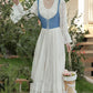Belle Twofer Corset Peasant Maxi Dress (White/Blue)