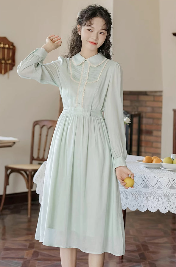 Sunday Tea Long Sleeve Midi Dress (Mint)