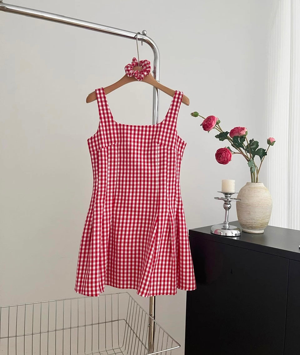 Candy Shop Gingham Mini Dress (Red)