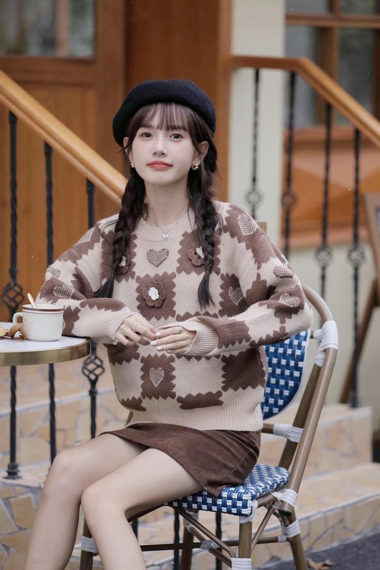 Checkerboard Biscuit Sweater (2 Colors)