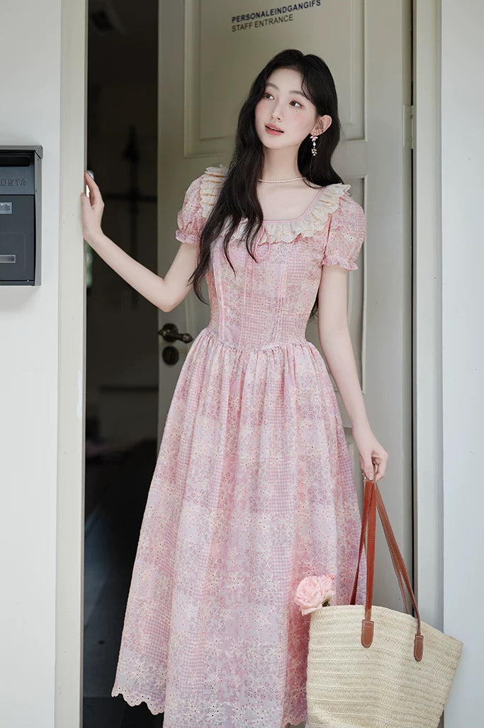 Patchwork Floral Maxi Dress (Pink)