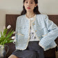 Gingham Lace Trim Tweed Jacket (Blue)