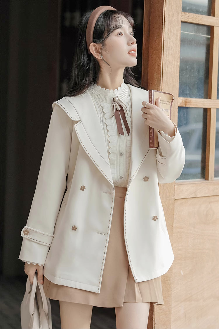 Flower Pop Short Trench Coat (Off-White)