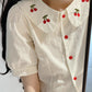 Double Cherry Cropped Blouse (White)