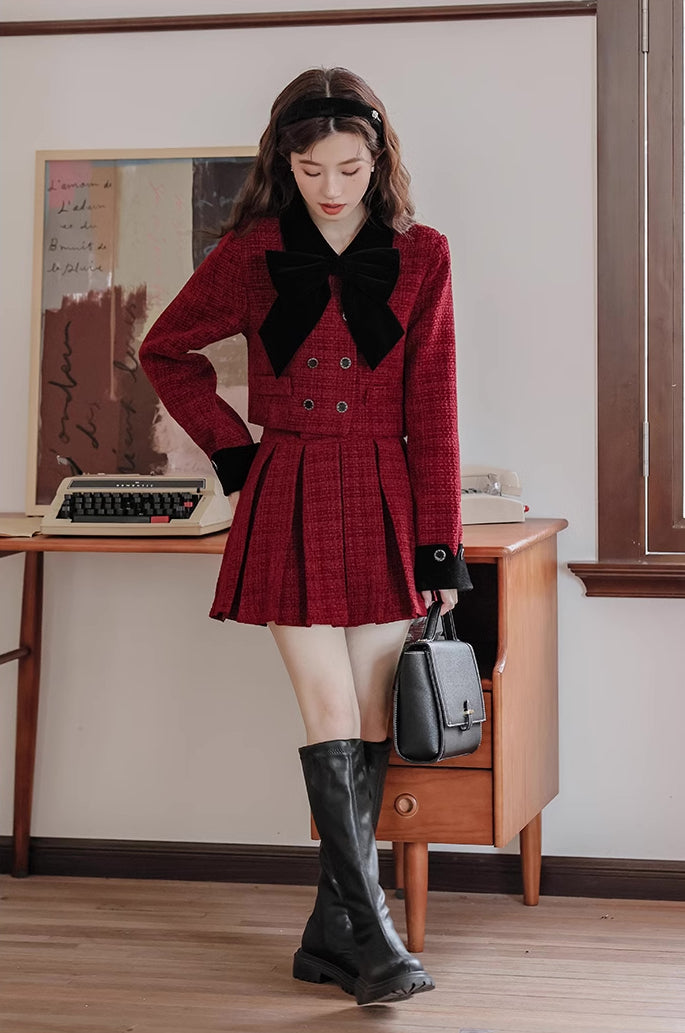 Mistletoe Velvet Tweed Set (Red/Black) – Megoosta Fashion