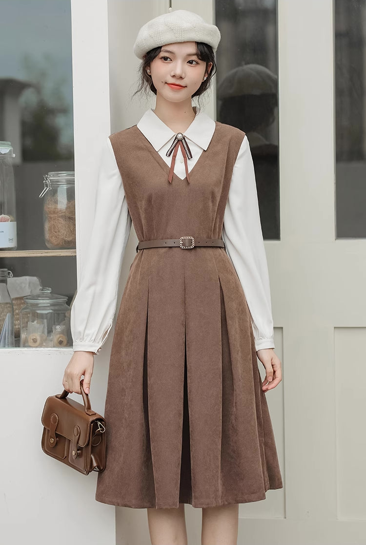 Basic Twofer Pinafore Dress (Brown)