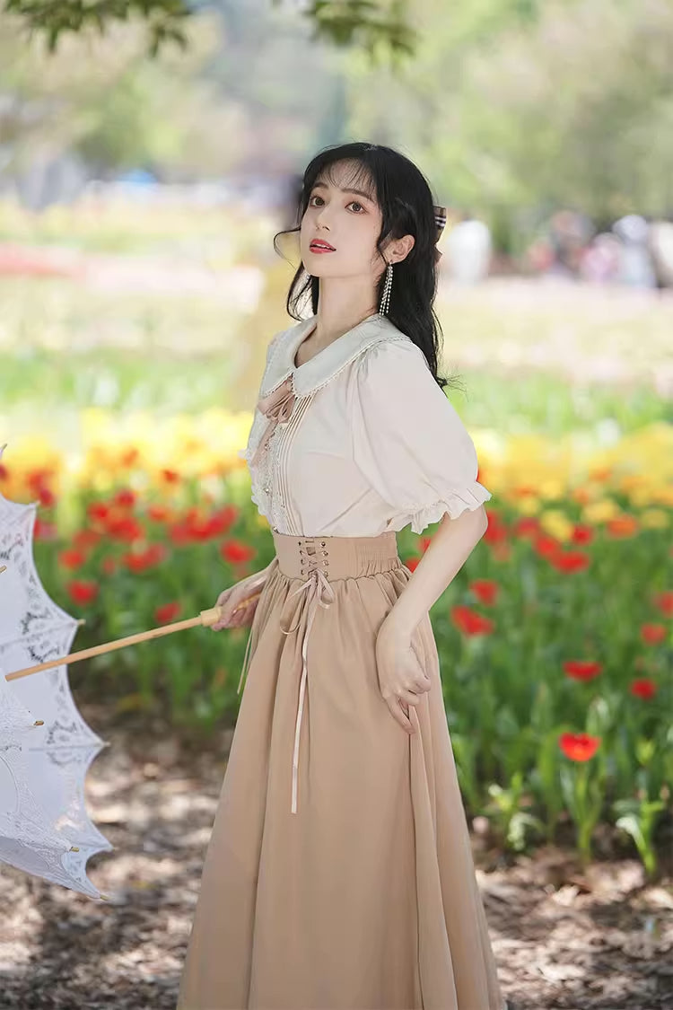 Evergarden Short Sleeve Blouse & Skirt Set (7 Colors)